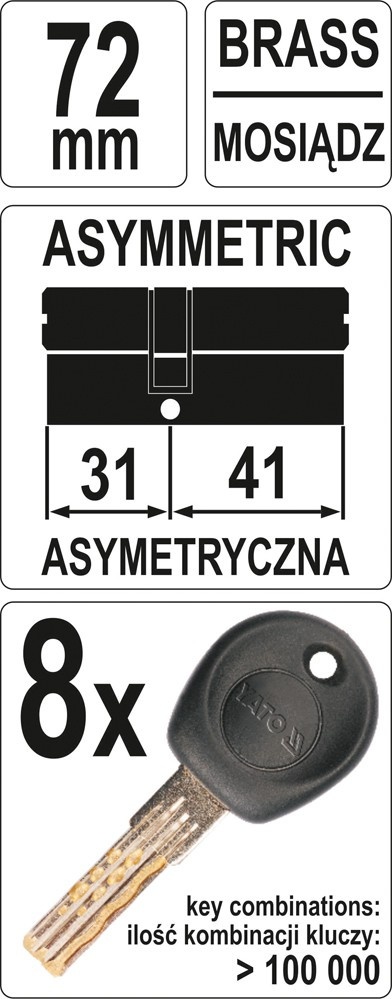 WKŁADKA DO ZAMKA 31/41MM CHROM 8-KLUCZY YT-69907 YATO