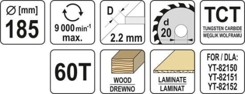 TARCZA TCT DO DREWNA 185X60TX20MM YT-60623 YATO
