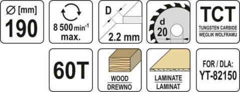 TARCZA TCT DO DREWNA 190X60TX20MM YT-60636 YATO