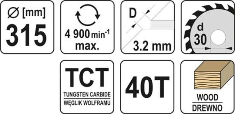 TARCZA WIDIOWA DO DREWNA 315X40TX30MM YT-60791 YATO