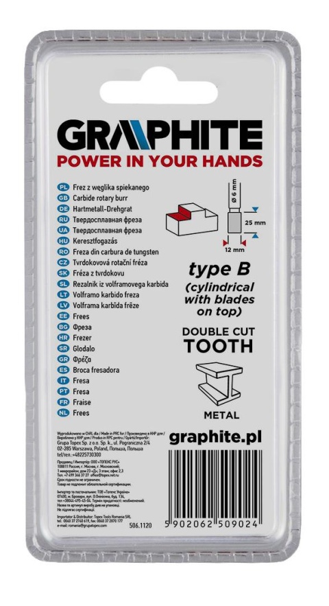 Frez do metalu HM, typ B (walcowy z ostrzami na gó