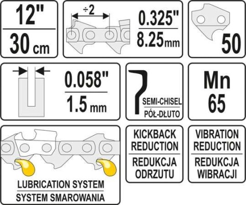 ŁAŃCUCH TNĄCY DO PILARKI 12" .325" YT-849395 YATO