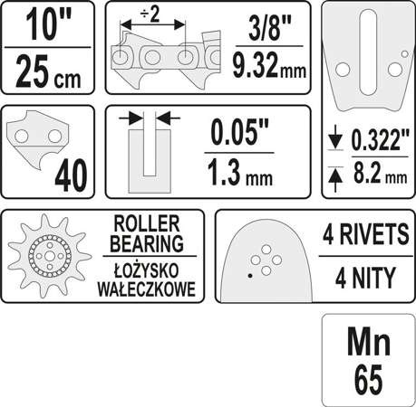 PROWADNICA ŁAŃCUCHA DO PILAREK 10" 3/8"U YT-84925