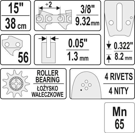 PROWADNICA ŁAŃCUCHA DO PILAREK 15" 3/8"U YT-849321