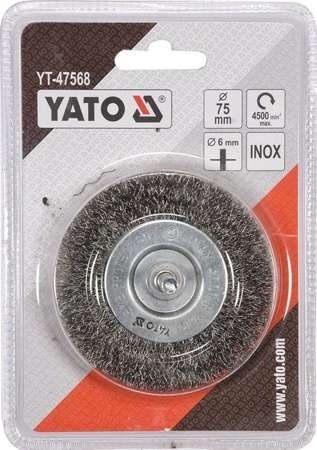 SZCZOTKA TARCZOWA Z TRZPIENIEM 75MM INOX YT-47568