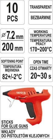 KLEJ TERMOTOPLIWY 7,2x200MM 10SZT TRANSP YT-82440