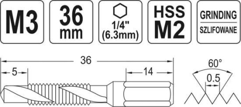 WIERTŁO-GWINTOWNIK M3 HEX YT-44840 YATO