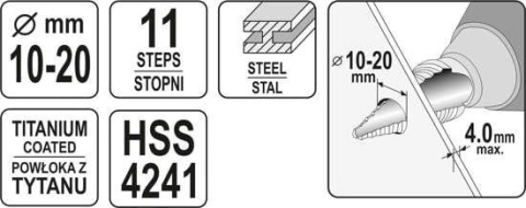WIERTŁO STOPNIOWE 10-20MM YT-44745 YATO