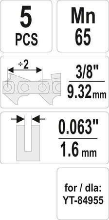 ZESTAW OGNIW DO ŁAŃCUCHA 3/8" / 0,06" YT-84978 YATO