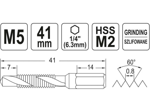 WIERTŁO-GWINTOWNIK M5 HEX YT-44842 YATO