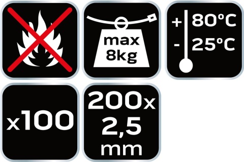Opaski zaciskowe 2.5 x 200 mm, 100 szt., czarne