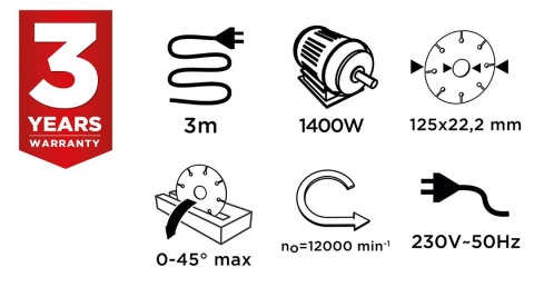 Przecinarka do gresu i kamienia 1400W, 125 mm