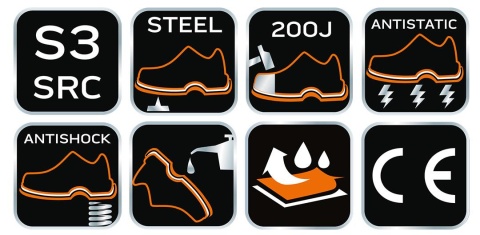 Trzewiki skórzane S3 SRC, stalowy podnosek, rozmiar 47